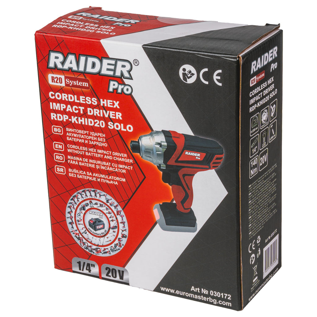Raider R20 Masina insurubat cu impact 20V HEX1/4" 140Nm SOLO RDP-KHID20
