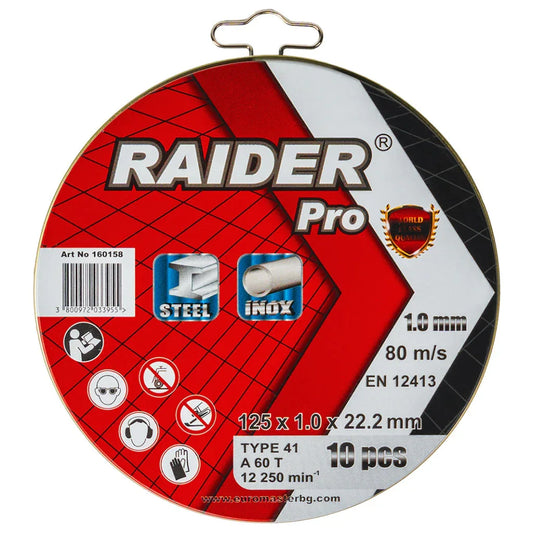 Raider Set 10 discuri pentru taiat otel-inox 125х1mm A60T RDP
