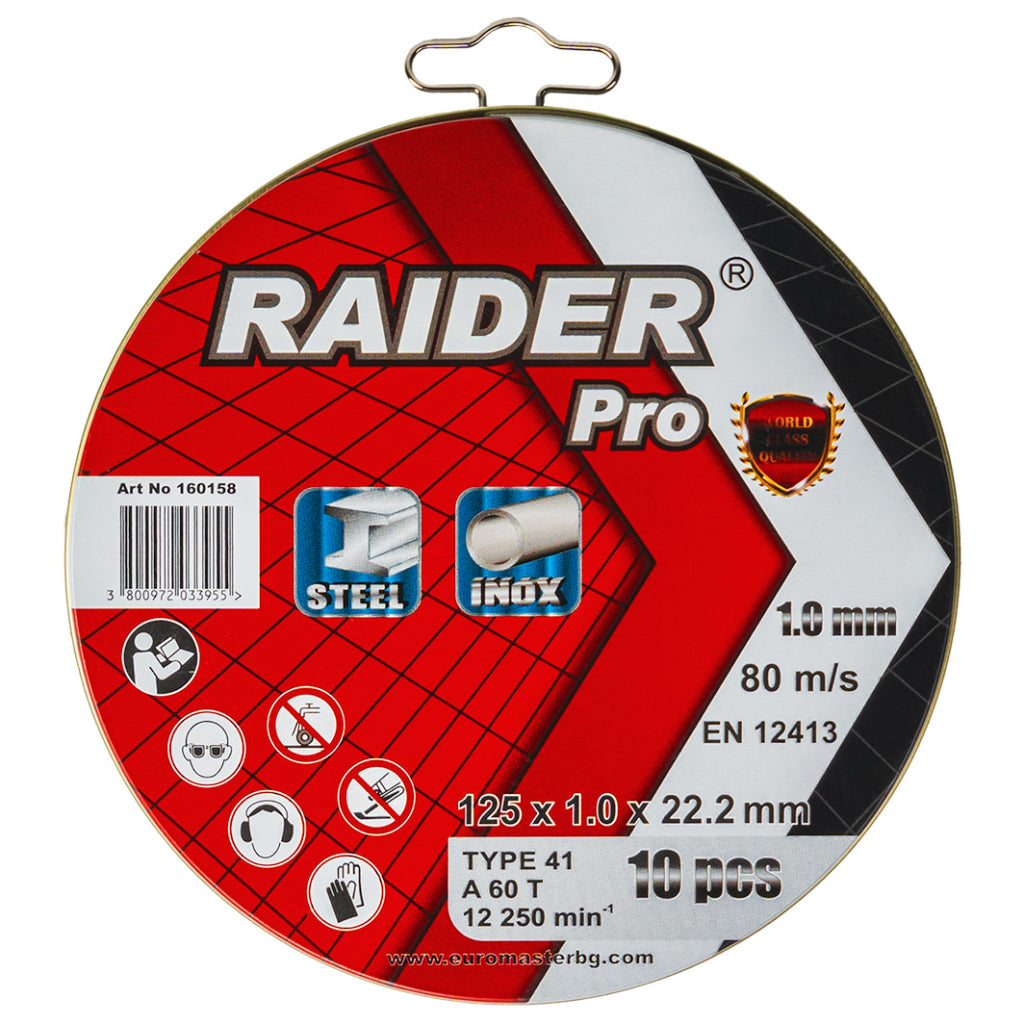 Raider Set 10 discuri pentru taiat otel-inox 115х1mm A60T RDP