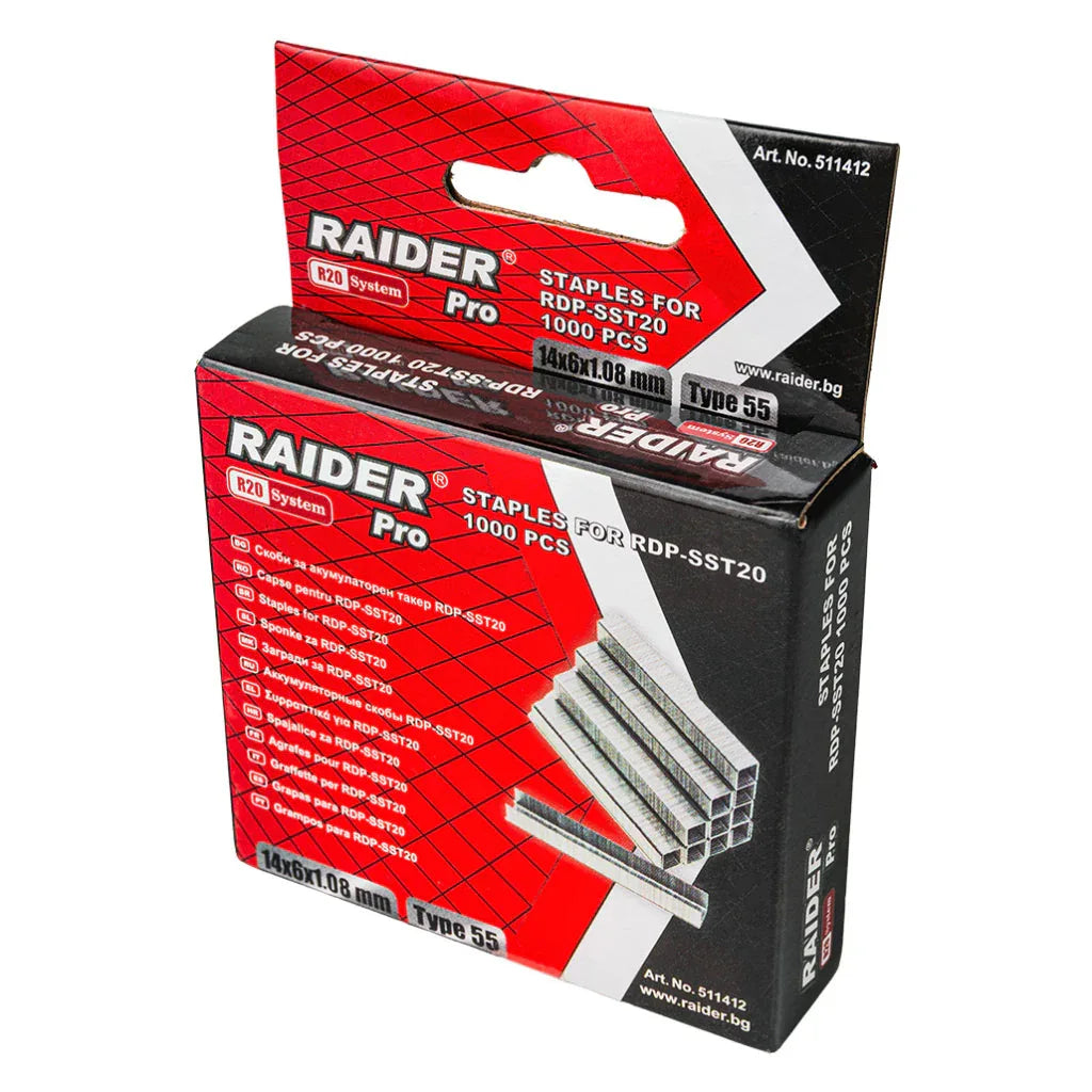 Raider Set 1000 de capse galvanizate tip 55 1.08mm 14-25mm pentru capsator electric