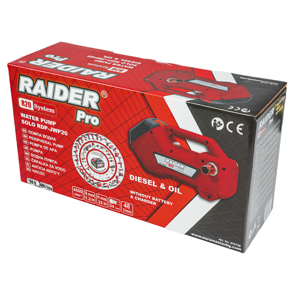 Raider R20 Pompa de transfer apa-motorina-ulei 20V 48L/min 22m SOLO RDP-JWP20