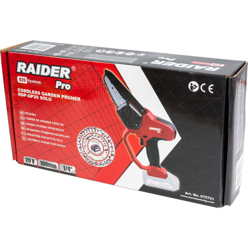 Raider R20 Fierastrau de gradina cu lant si lama 20V 100mm SOLO RDP-GP20