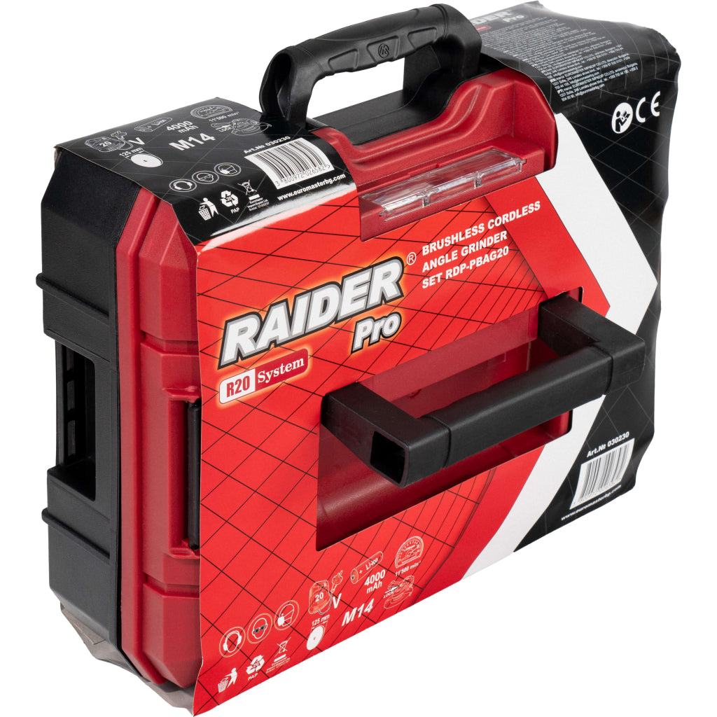 Raider R20 Polizor unghiular cu motor fara perii  Ø125mm 20V 4Ah RDP-PBAG20