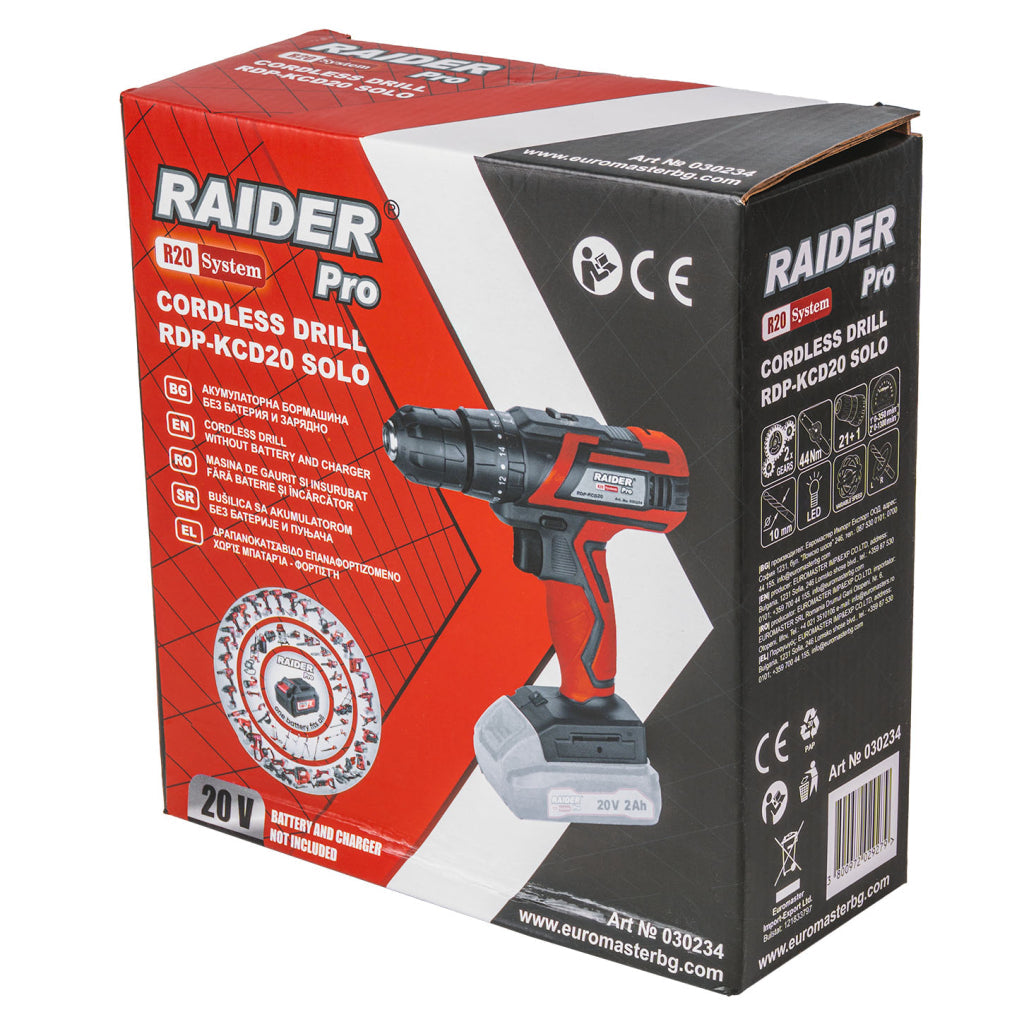 Raider R20 Masina de gaurit si insurubat 20V, SOLO, 44Nm, 10mm, RDP-KCD20