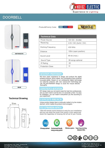 Sonerie wireless, 4.5V NERO-D, Z-TOOLS / 086-003-0001 - 221.ro