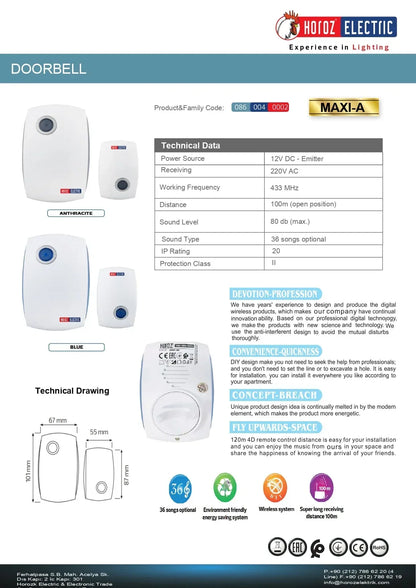 Sonerie wireless, 220V MAXI-D, Z-TOOLS / 086-004-0002 - 221.ro