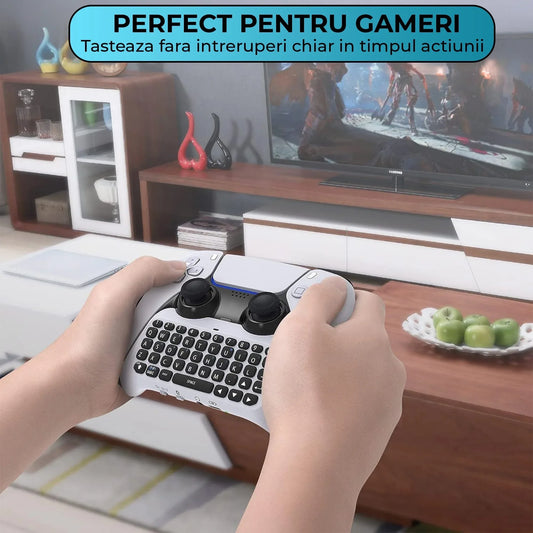 Tastatura Wireless Timebox pentru PS5/PS5 Pro, Gamepad Chatpad, Bluetooth 3,0, Portabil cu Difuzor Integrat si Jack Audio 3,5MM, Ergonomic, Perfect pentru Mesagerie si Gaming Live, Alb - 221.ro