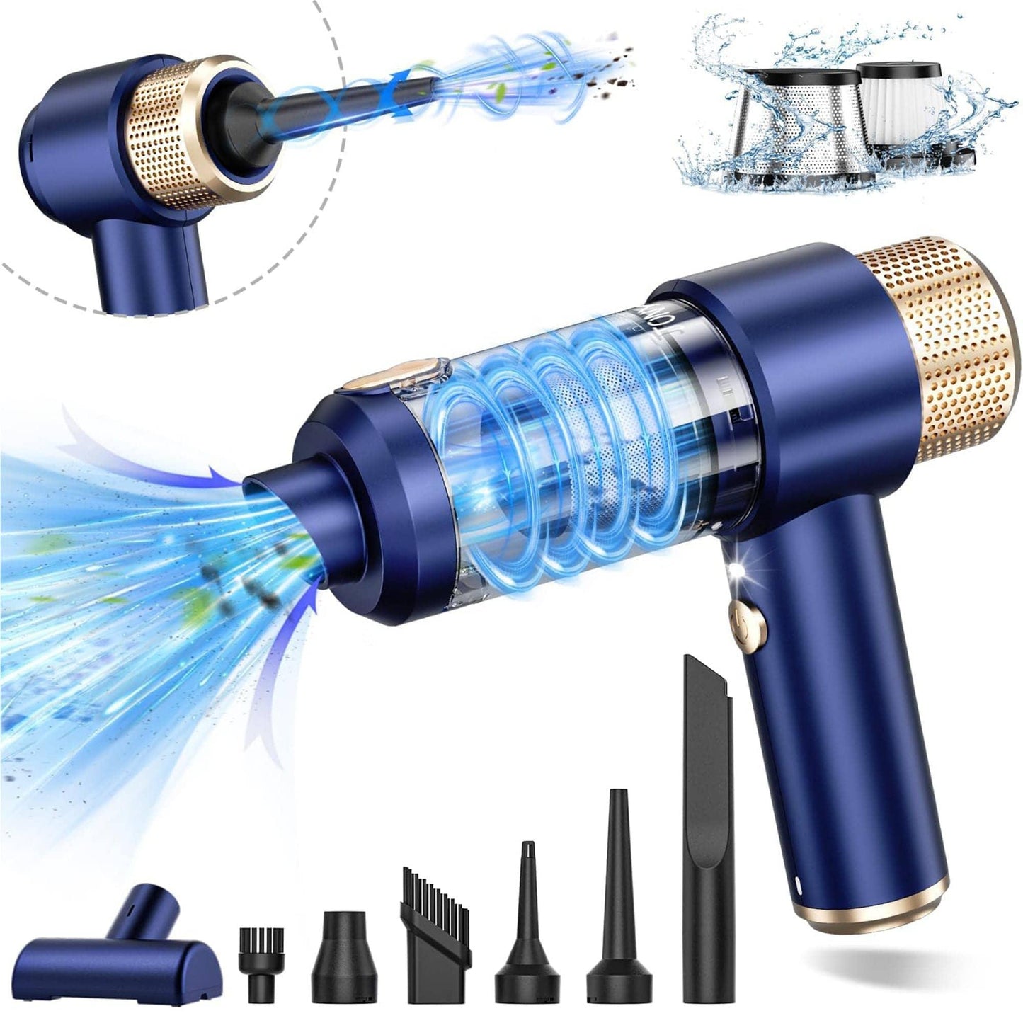 Aspirator Auto Portabil Timebox, 2 in 1, 16000PA, Fara Fir, Albastru