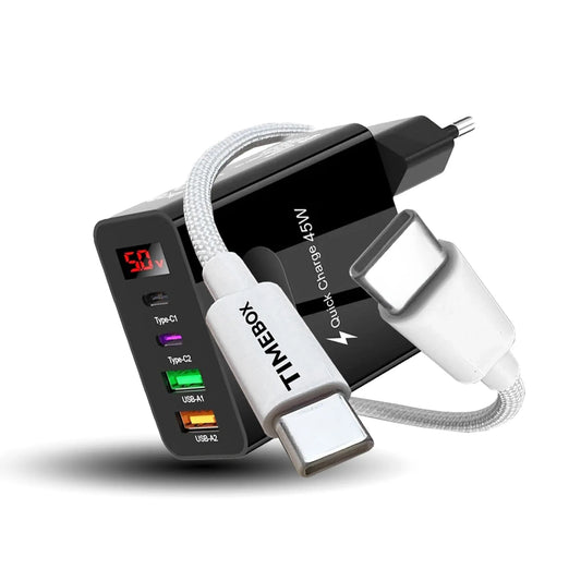 Incarcator Retea Timebox, 45W, cu 4 Porturi, 2 x Type-C si 2 x USB, Negru
