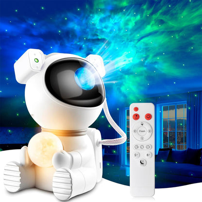 Lampa tip Proiector Model Astronaut Timebox 2 in 1 cu 8 Culori de Nebuloasa, 7 Culori de Luna, Cap Rotativ 360°, Telecomanda si Timer Auto-Off, Ideal pentru Dormitoare, Camere de Jocuri si Petreceri