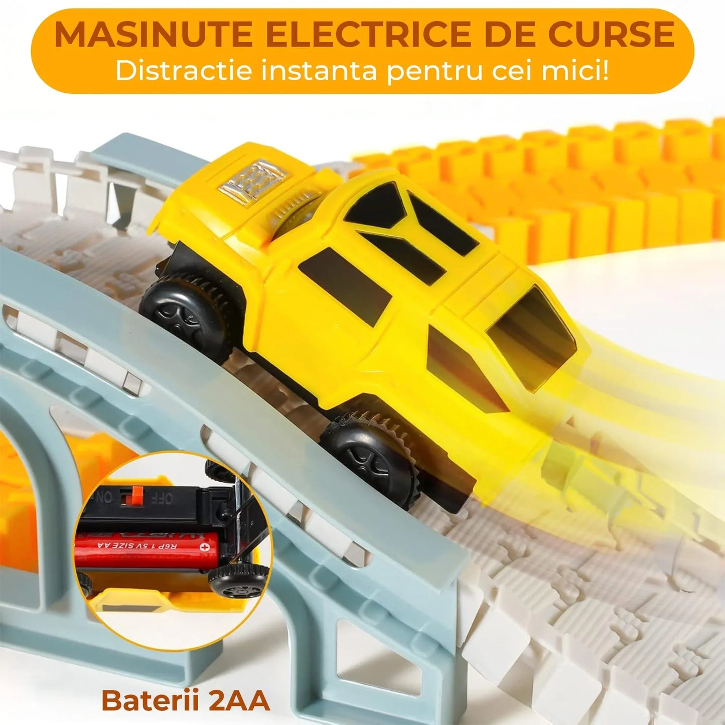 Set Pista de Curse si Constructii 260 Piese, 2 Masinute Electrice