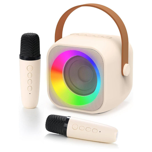 Set Boxa Bluetooth 5, 0 Karaoke Cu 2 Microfoane Wireless, Multi-Functionala, Bej