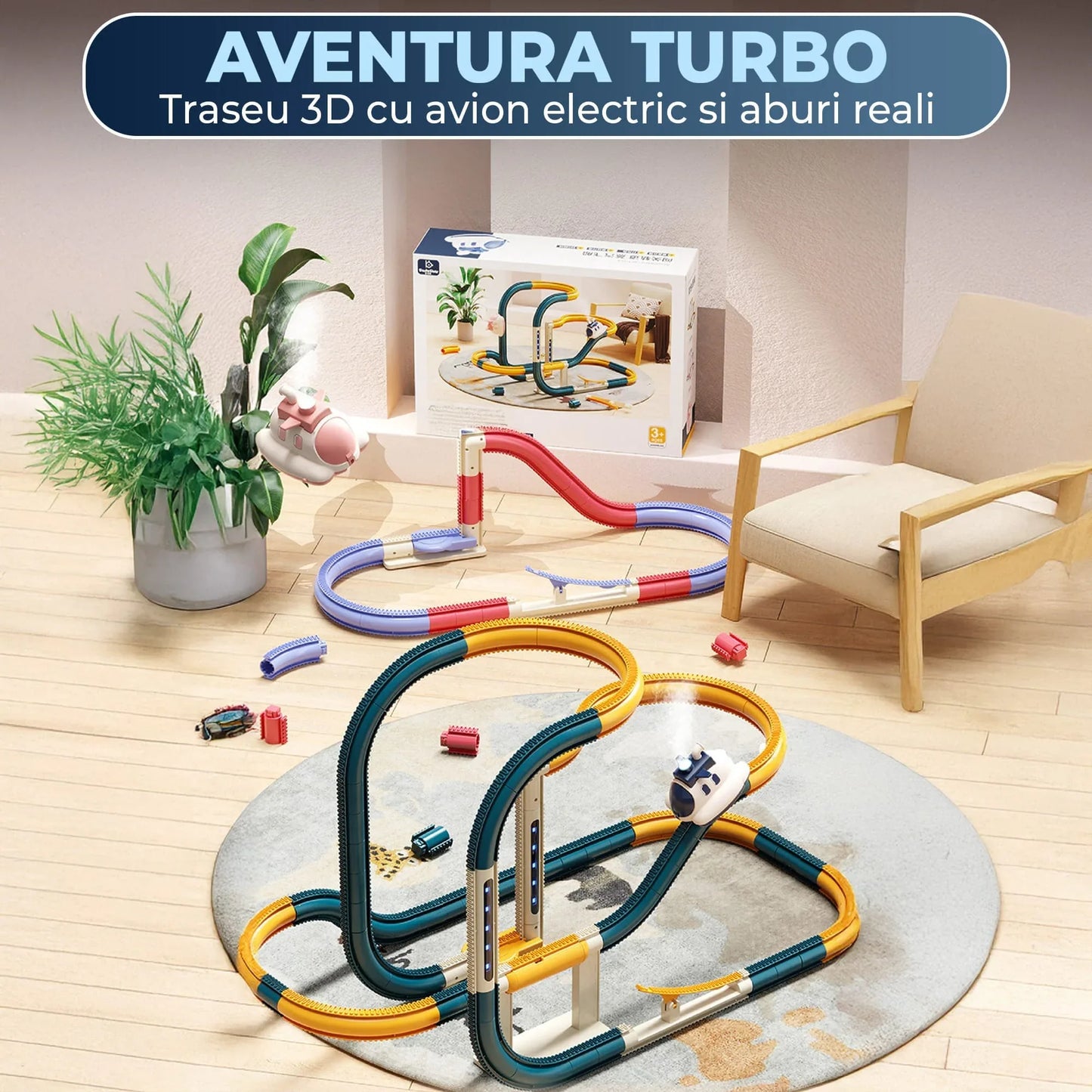 Set Traseu Electric cu Masinute pentru Copii 4-6 Ani, Albastru