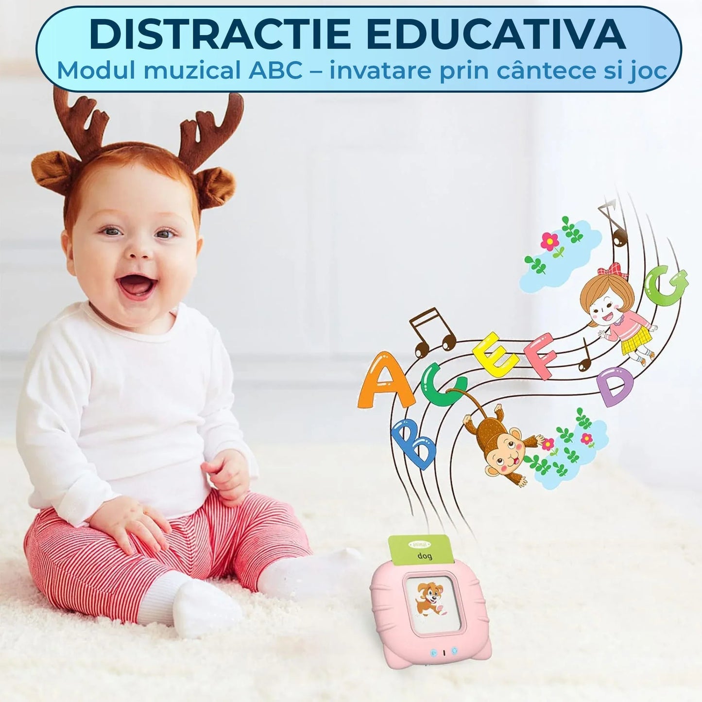 Jucarie Educativa cu 255 de Carti, 31 de Categorii, Albastru