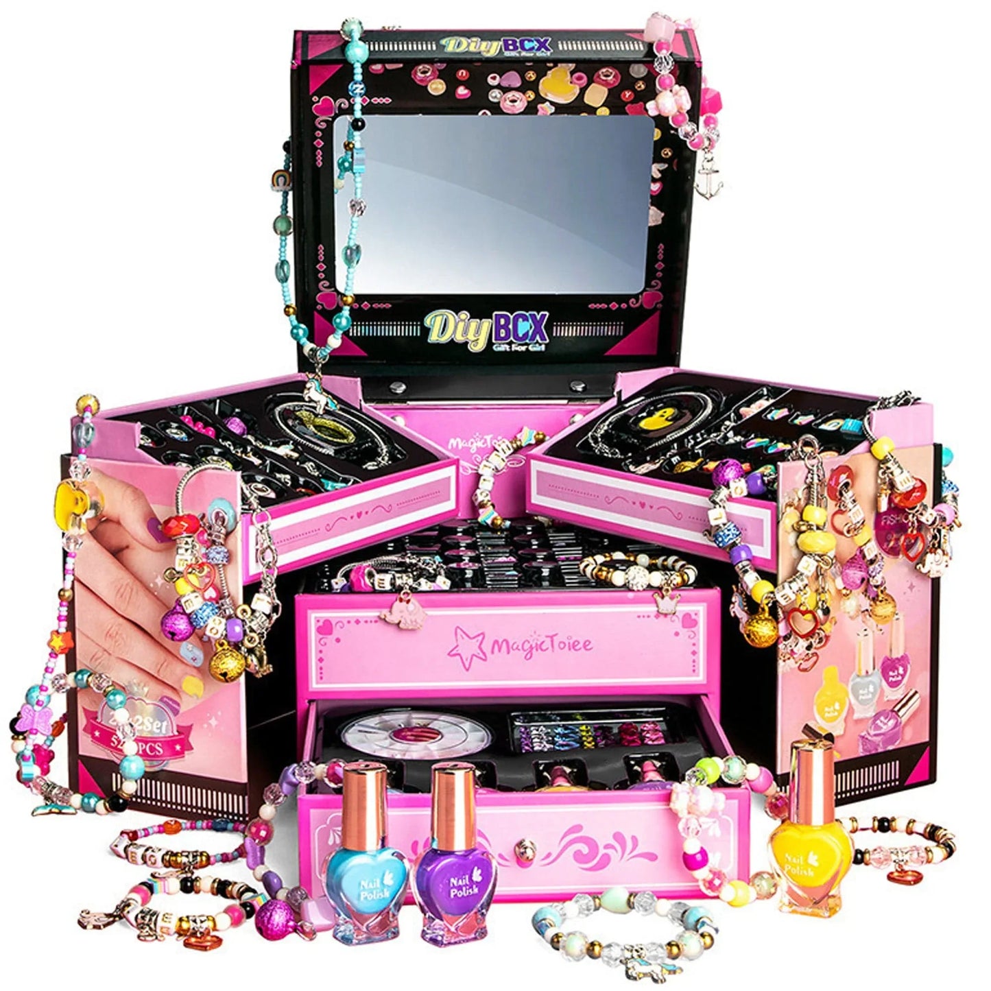 Set DIY bijuterii pentru fete 4, 6 ani, 520 de piese, Roz