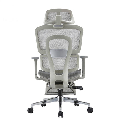 Scaun ergonomic Timebox, Reglare inaltime, spatar in 6 pozitii 150°, Cotiere 4D, Plasa Mesh, Profil lombar flexibil, Suport Picioare, Baza din aluminiu durabil, pana la 150 kg, Gri - 221.ro