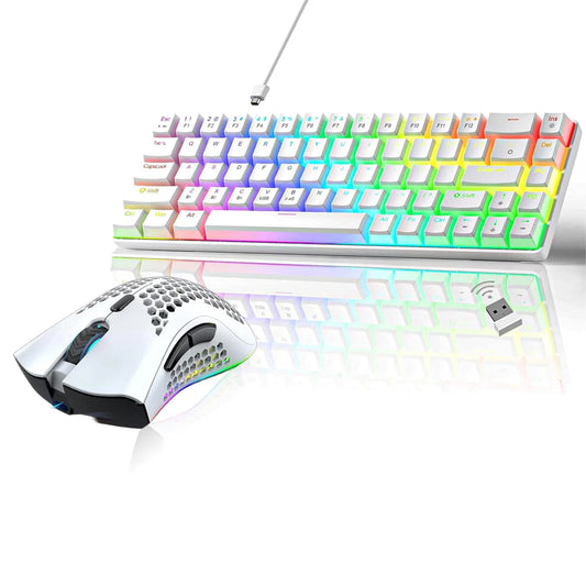 Pachet Gaming Timebox, Red Swtich, 60%, Wireless, Tastatura Mecanica Gaming, Alb