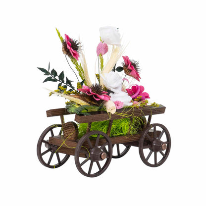 Aranjament caruta din lemn cu flori / EXT 10160