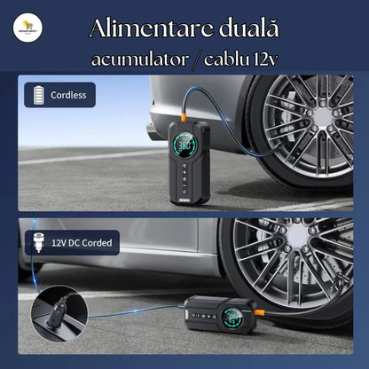 Starter/Compresor Auto Portabil APF® 150PSI, Baterie 6000mAh, Afișaj Digital LED, Lumini SOS, Fără Fir, USB-C