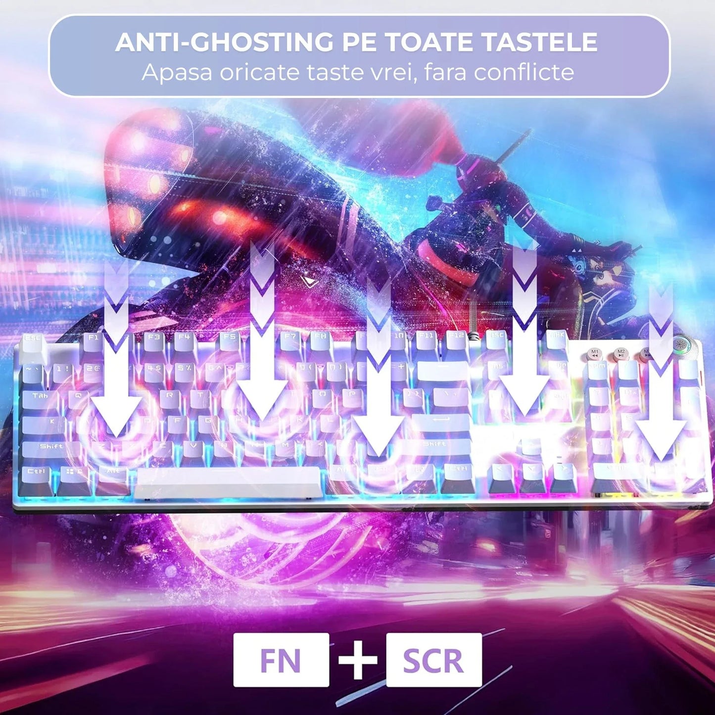 Tastatura Mecanica Gaming 104 Taste Timebox, Switch Albastru, Violet