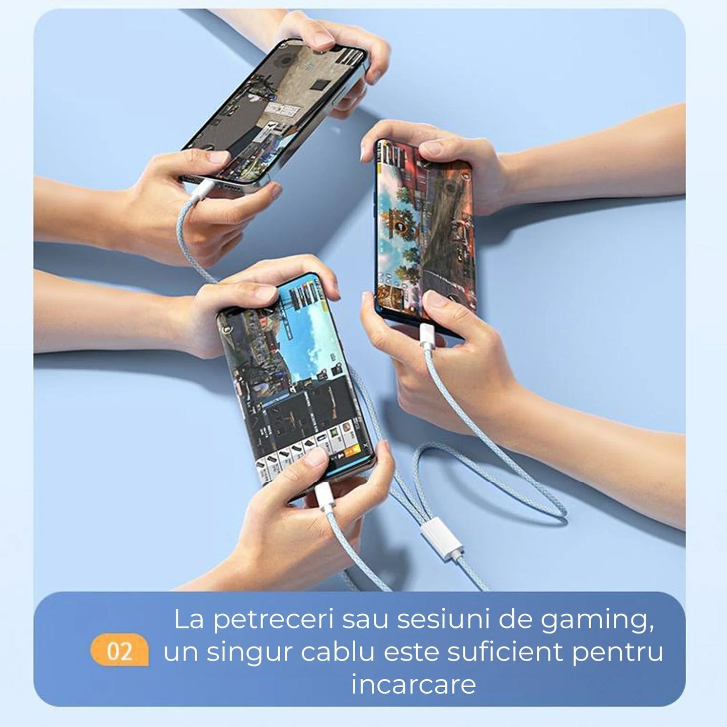 Cablu Date si Incarcare Rapida  Timebox 3 in 1  , PD Fast Charge, 1m, Textil Impletit, Gri