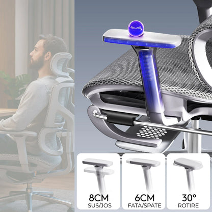 Scaun birou ergonomic Timebox, Plasa mesh respirabil, Tetiera, 4D armrest, Reglaj inaltime si adancime sezut, Suport picioare rabatabil, Spatar cu suport lombar ajustabil, Rotativ cu roti, Gri - 221.ro