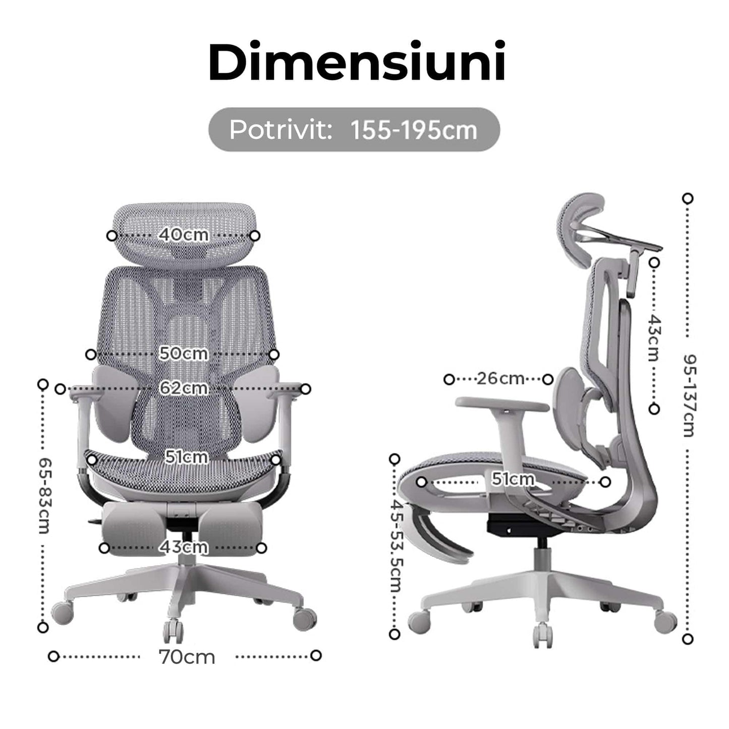Scaun Ergonomic Timebox, Mesh Tetiera 4D Brate 4D Suport Picioare, Gri