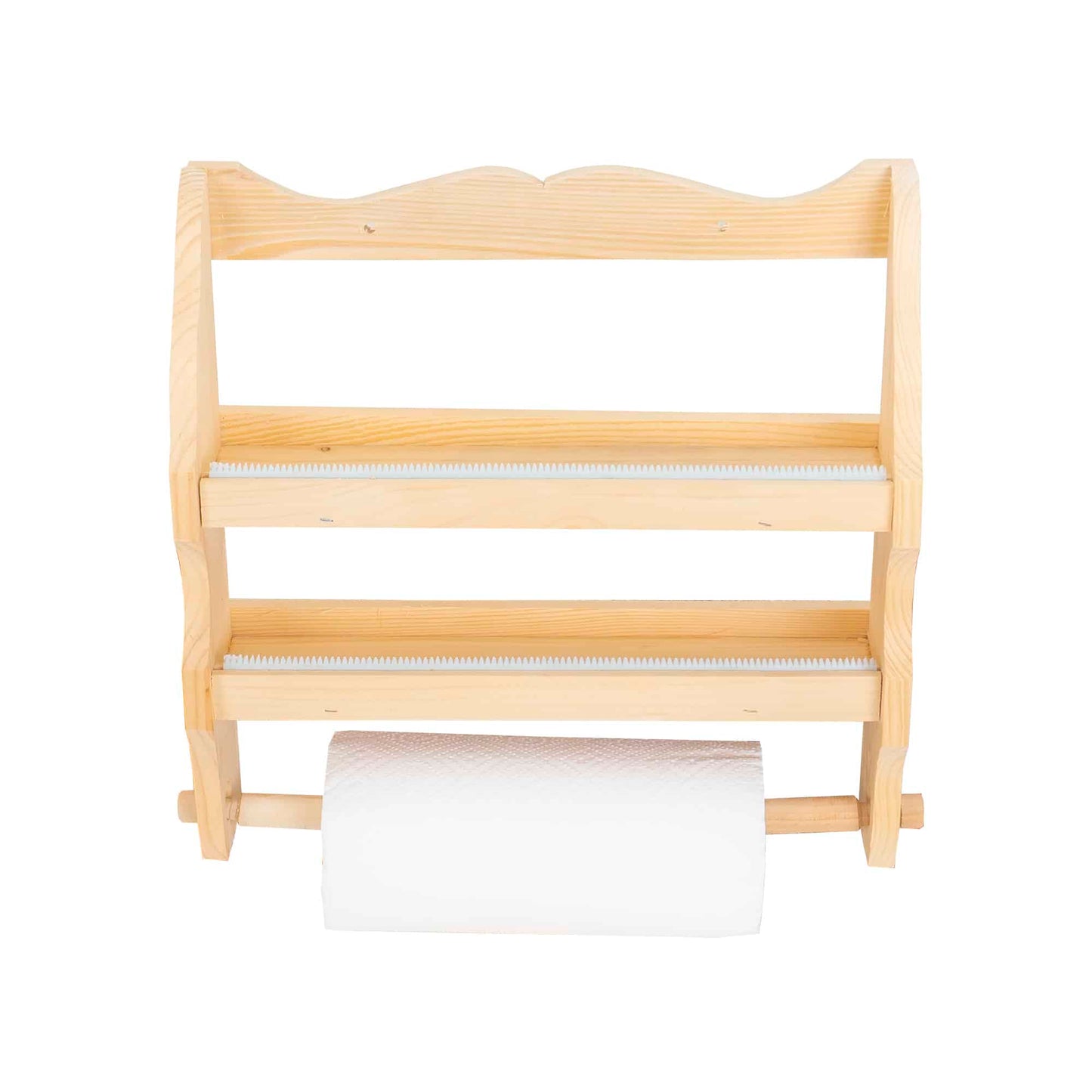 Suport din lemn de brad, pentru folie alimentara plus batista, culoare bej / 1128