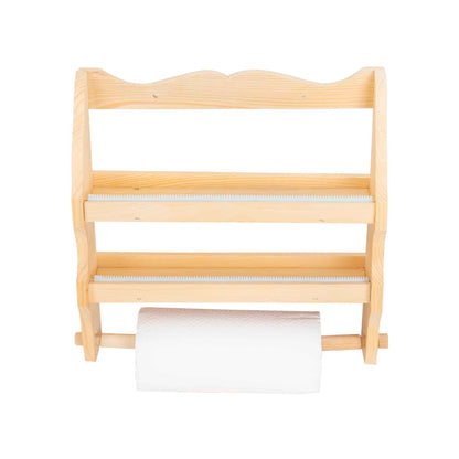 Suport din lemn de brad, pentru folie alimentara plus batista, culoare bej / 1128