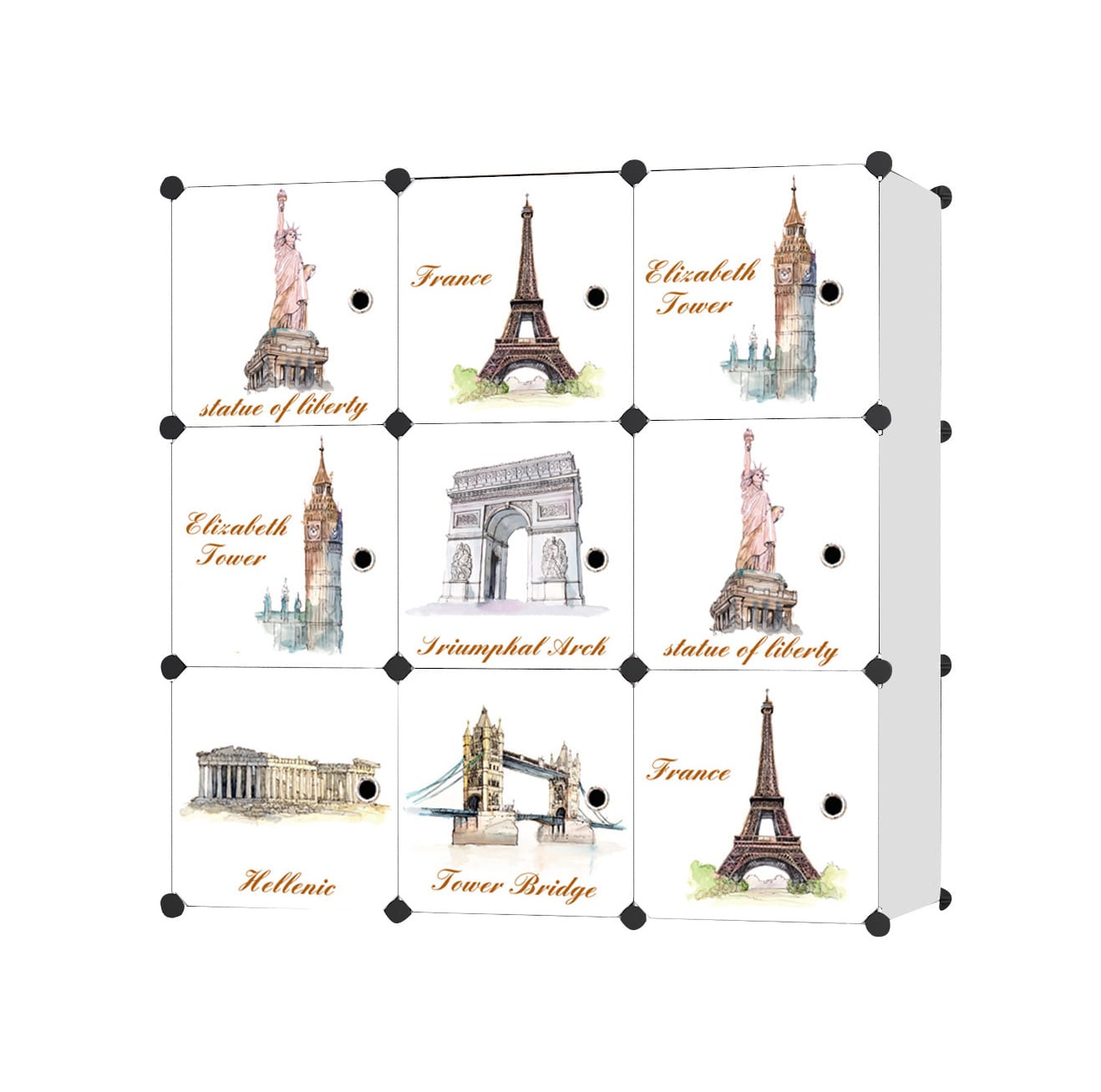 Dulap tip Soldat, Monuments Style, Alb, 9 Usi