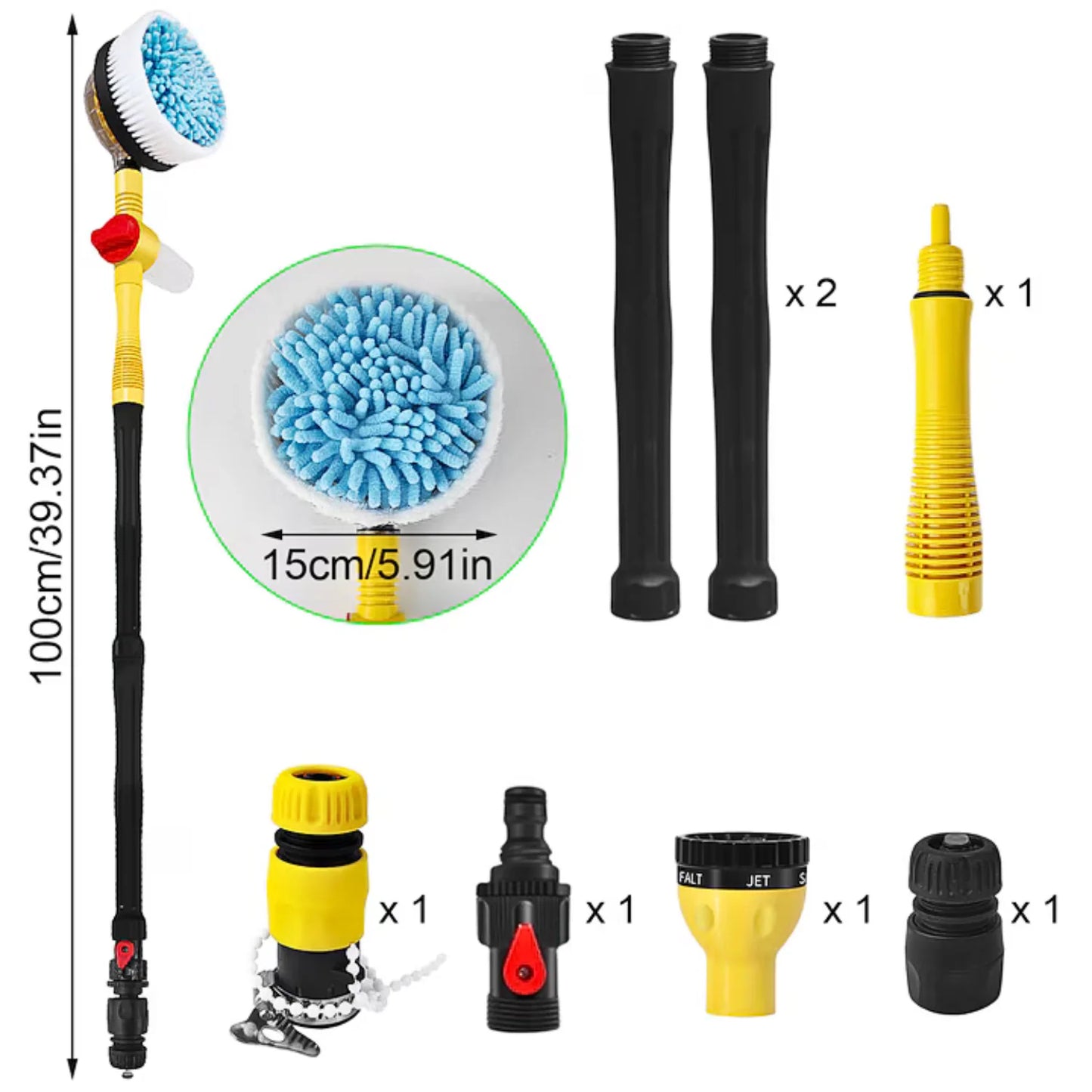 Perie Rotativă pentru Spălare Auto APF® – Spumare Automată, Mâner Lung 100cm, Curățare 360°, Presiune Ridicată