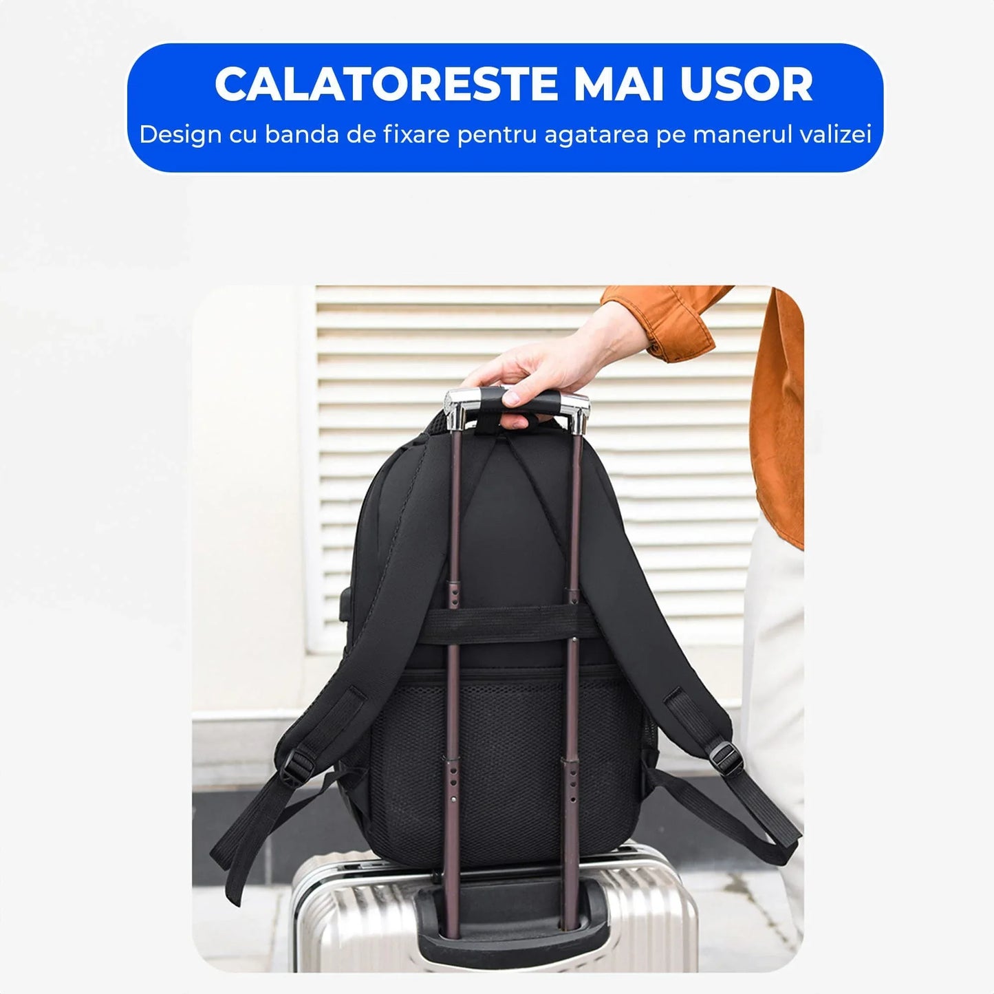 Ghiozdan Timebox, Waterproof, pana la 16 inch, 4 compartimente, port USB, Gri