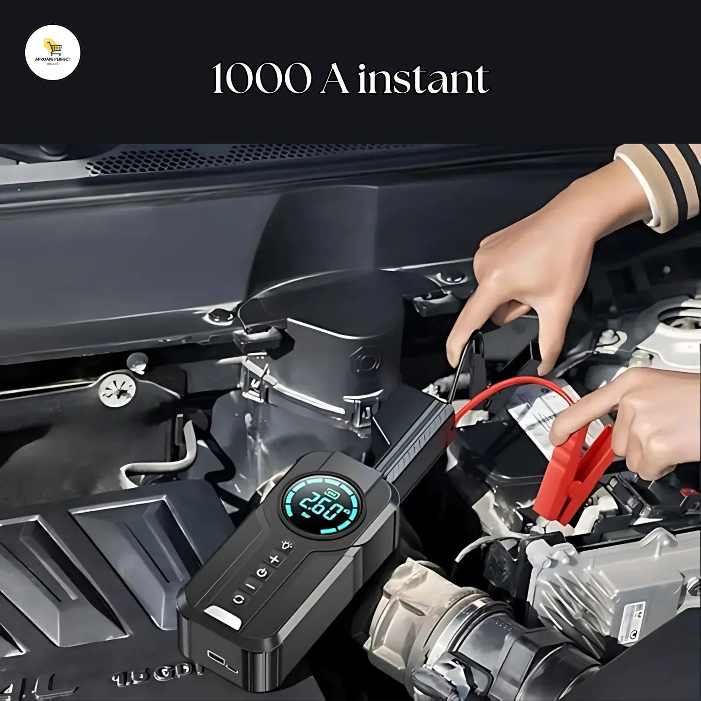 Starter/Compresor Auto Portabil APF® 150PSI, Baterie 6000mAh, Afișaj Digital LED, Lumini SOS, Fără Fir, USB-C