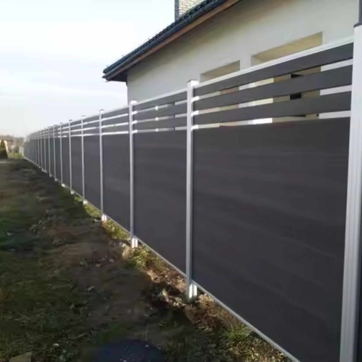 Placa de gard 3D, din compozit de lemn si plastic WPC, Naimeed D6474, 180x15,5x2.4cm, Gri