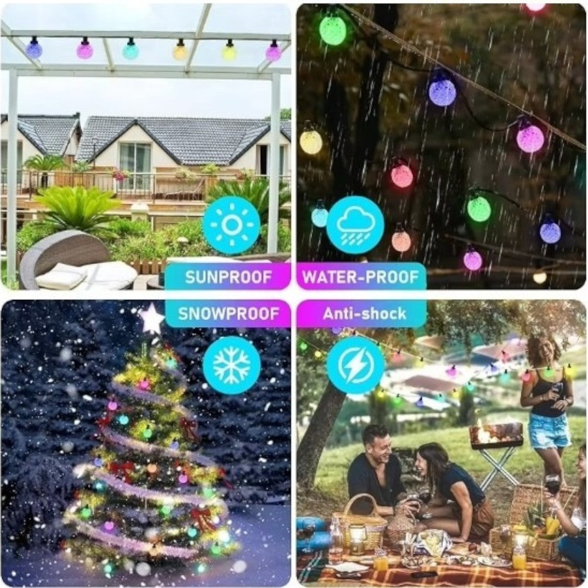 Ghirlanda luminoasa, solara, decorativa, interconectabila, Naimeed D6092, 5m, 10 Becuri LED, Lumina Multicolor