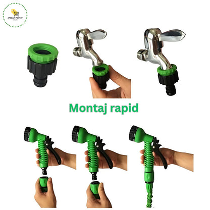 Furtun Grădină Extensibil APF, Ø 12.5 mm, 4 bar, L 60 m, 2 Accesorii Incluse + Suport Furtun Gratuit