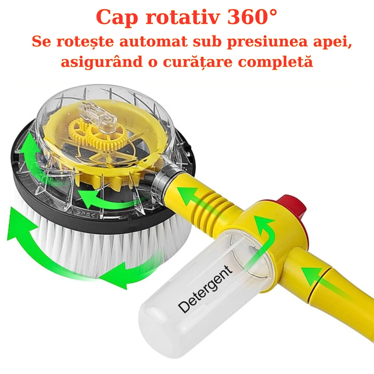 Perie Rotativă pentru Spălare Auto APF® – Spumare Automată, Mâner Lung 100cm, Curățare 360°, Presiune Ridicată