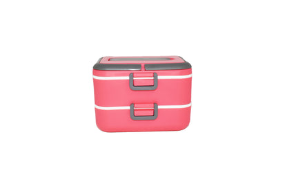 Caserola cu 2 compartimente si lingura D3151, culoare Roz, 18.5x15.5x13 cm 1.5L