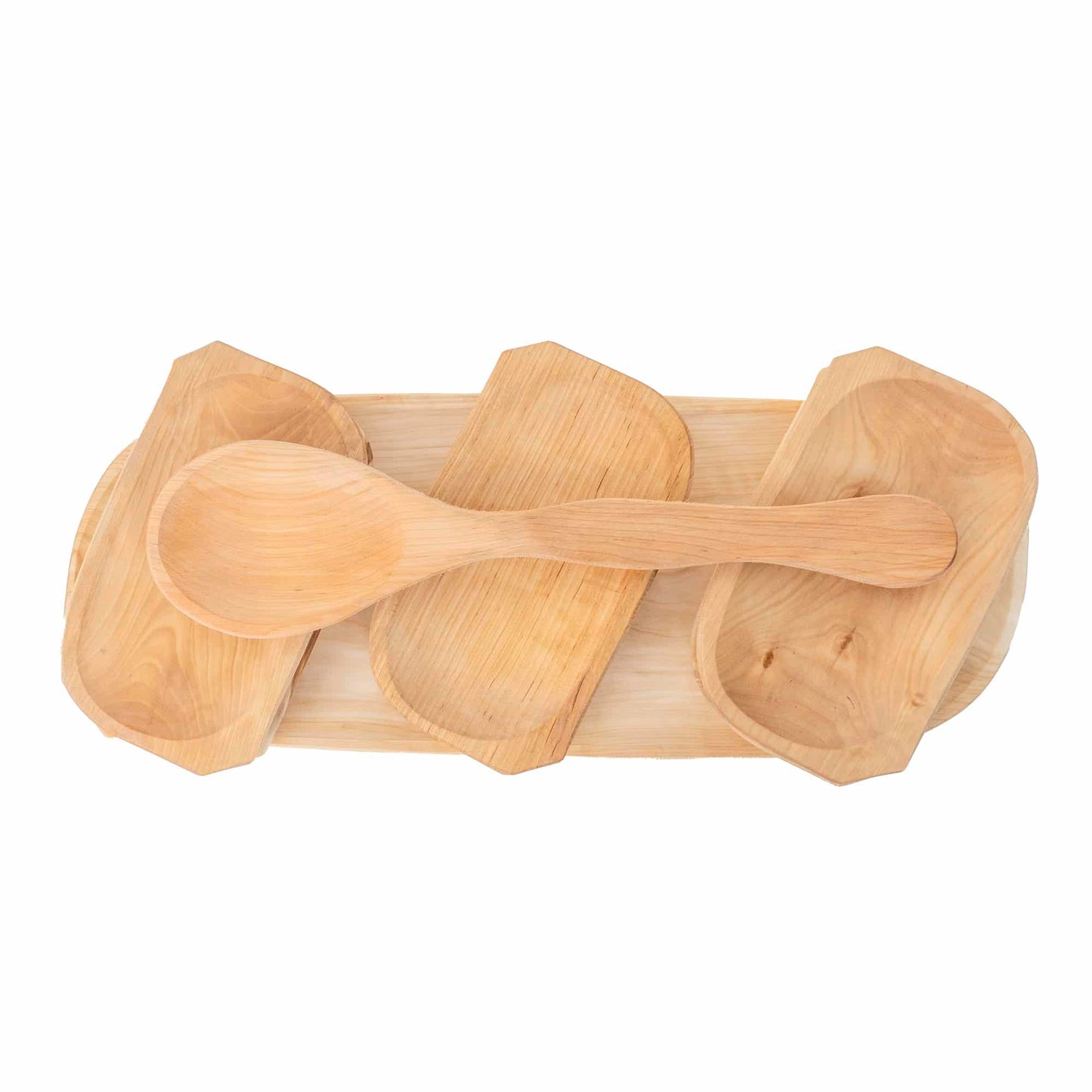 Set 7 platouri din lemn pentru servire, 60x23x2.5cm, plus lingura lata / 1462_2