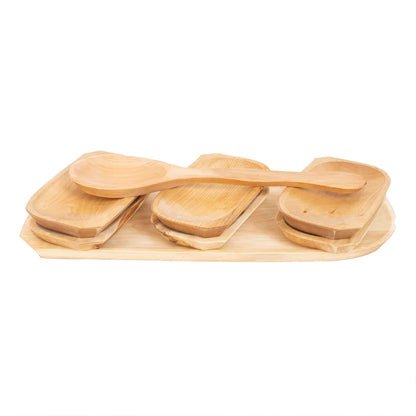 Set 7 platouri din lemn pentru servire, 60x23x2.5cm, plus lingura lata / 1462_2