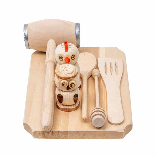 Set tocator dreptunghiular din lemn de fag, 7 piese, 30x20x2cm / 1512