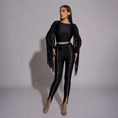 Bluza dama neagra modelatoare cu spate gol si franjuri