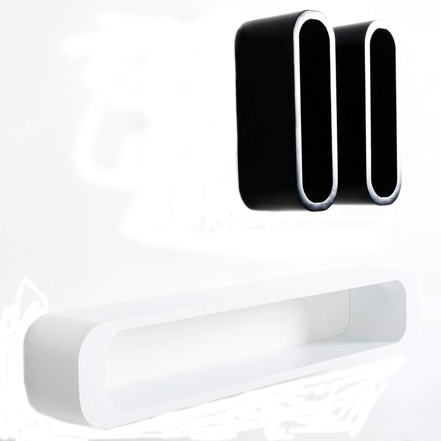 Resigilat: Set 3 rafturi, Naimeed RD1218, culoare Alb/Negru, 95/39.5 x 18,5/13.5 x 16 cm