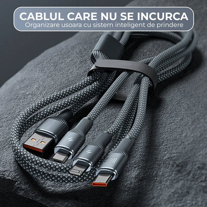 Cablu de Incarcare 3 in 1 Timebox, USB-C la Type-C, 100W, 1,5m, Lightning, Negru