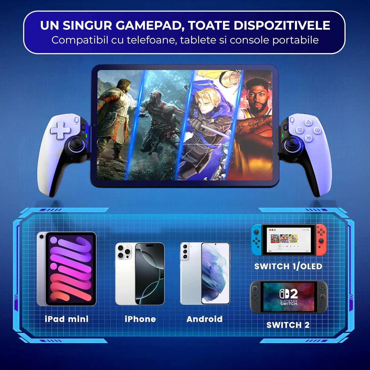 Controller Gaming Wireless Timebox, Hall Joystick, Bluetooth, Alb