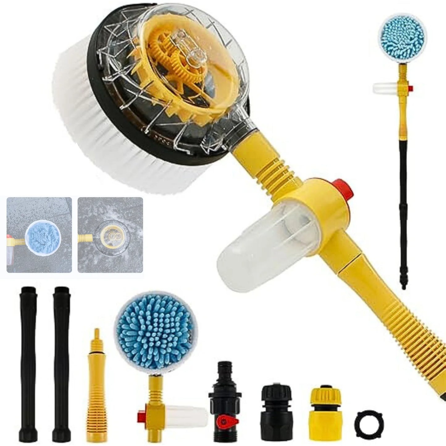 Perie Rotativă pentru Spălare Auto APF® – Spumare Automată, Mâner Lung 100cm, Curățare 360°, Presiune Ridicată