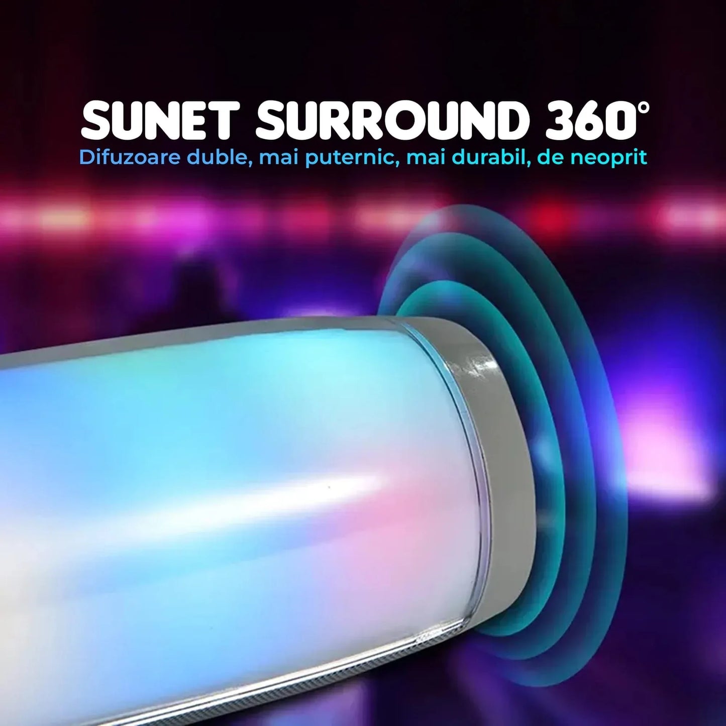 Boxa portabila cu lumini RGB, Bluetooth, Sunet surround 360, 1200mah, Waterproof