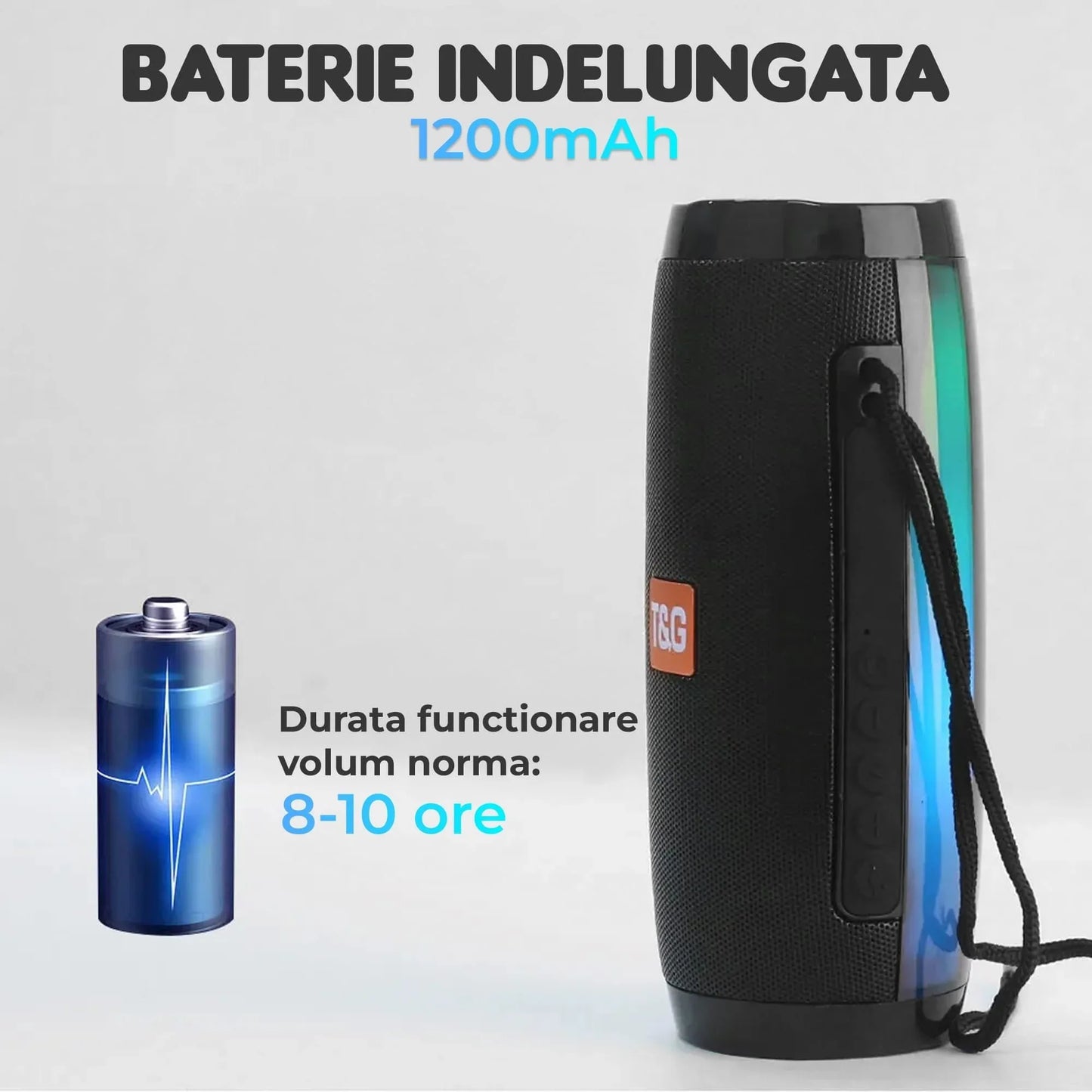 Boxa portabila cu lumini RGB, Bluetooth, Sunet surround 360, 1200mah, Waterproof