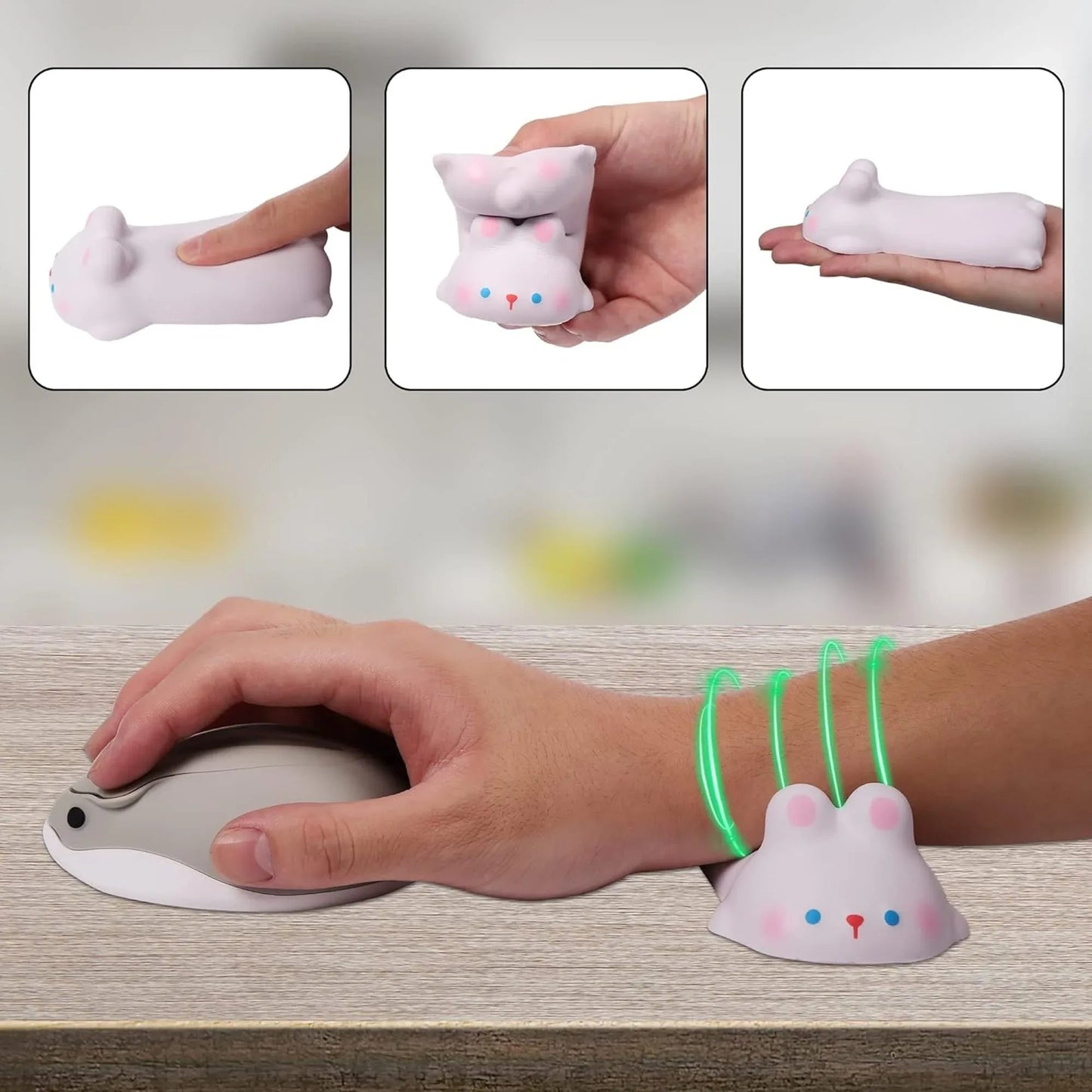 Mousepad tip suport de incheietura, moale, rezistent, comfortabil pentru tastatura, mouse, birou, 13x6 cm, Iepuras - 221.ro