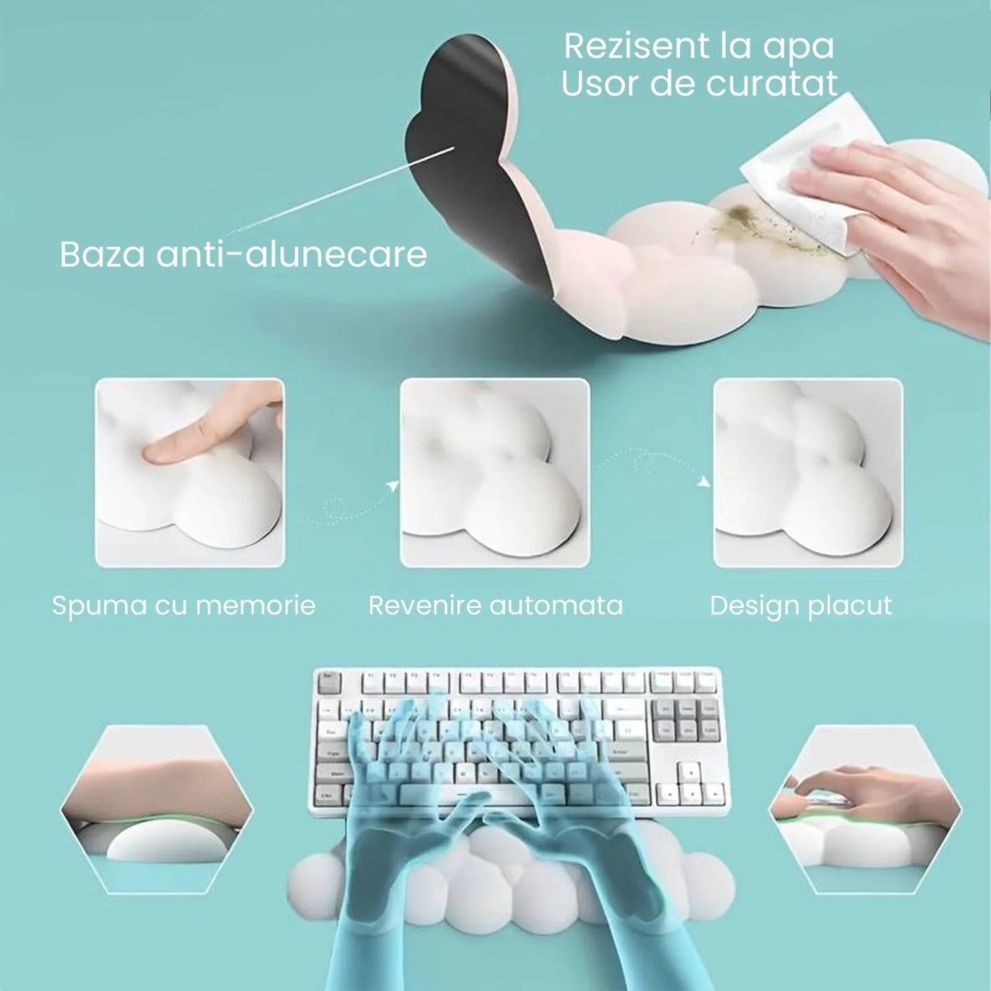 Mousepad ergonomic, spuma cu memorie pentru sustinere incheietura mana cu Wrist Rest, Baza anti-derapanta, Nor Verde inchis - 221.ro